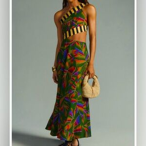 Farm Rio NWT One shoulder dress, L, green/yellow/multicolor